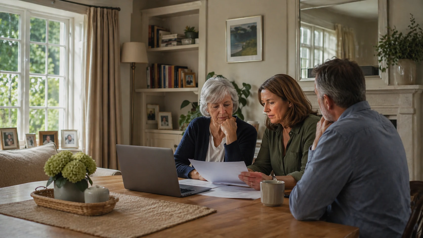 British family reviewing care home options together at home